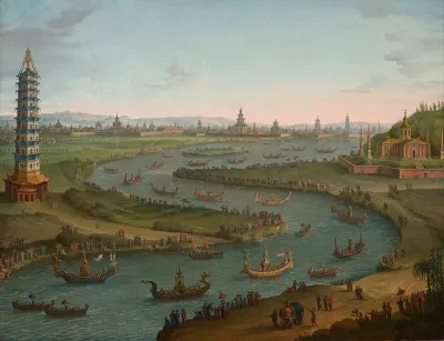 A Capriccio With The French Ambassador Approaching The King Of Siams Palace In A State Barge In October 1685