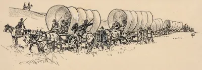 A Caravan Of American Settlers Is Protected By Soldiers Against Native Americans