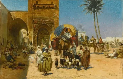 A Caravan Outside Of A Mosque