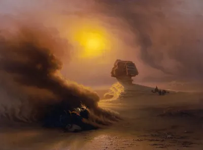 A Caravan Surprised By The Samoom In Front Of The Sphinx