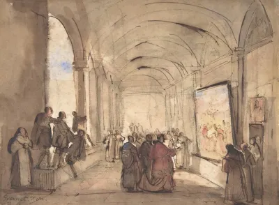 A Cardinal Examining A Painting In A Cloister