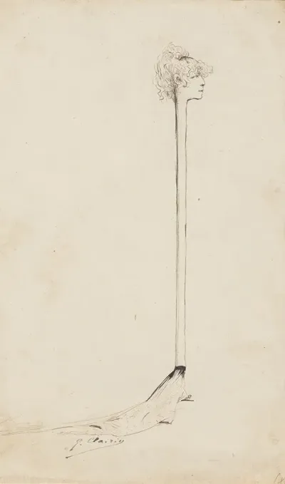 A Caricature Of Sarah Bernhardt As A Stick With A Little Sponge Above Her Head