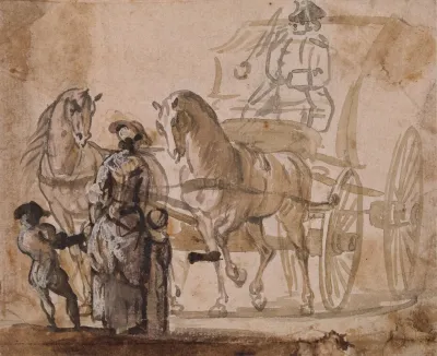 A Carriage And Pair With Coachman
