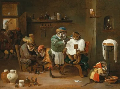 A Cat In A Barber Shop Run By Monkeys