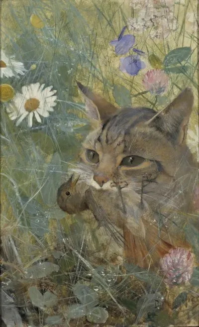 A Cat With A Young Bird In Its Mouth