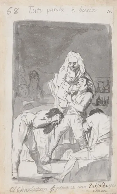 A Charlatan Extracting A Tooth From A Patients Mouth Figure In The Foreground Vomiting