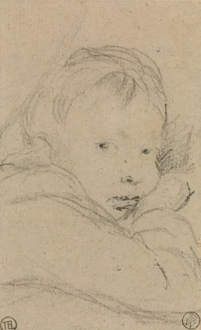 A Child Resting His Cheek On His Hand Head And Shoulders