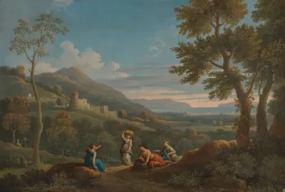 A Classical Landscape With Peasants In The Foreground