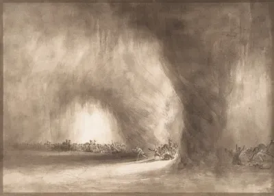 A Column Of Oriental Travelers Scattered By A Dust Storm The Israelites Passing Through The Wilderness Preceded By The Pillar Of Clouds