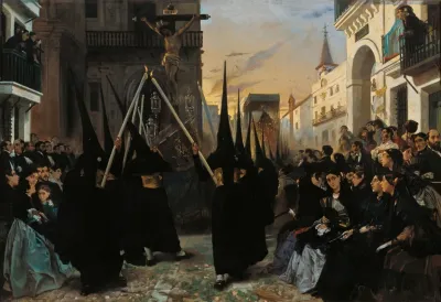 A Confraternity In Procession Along Calle Genova