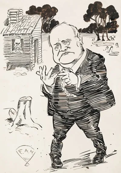 A Confused Man In A Suit Stands Among The Stumps Of Several Trees Counting On His Fingers