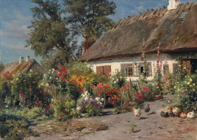 A Cottage Garden With Chickens