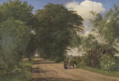 A Country Road Near Vognserup Manor Zealand The Painter J Th Lundbye Sketching By The Roadside
