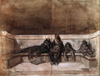 A Couple And Two Children Sleeping On A London Bridge
