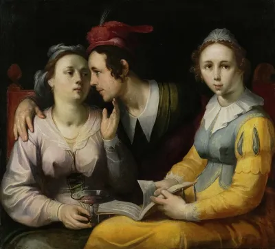 A Courting Couple And Woman With A Songbook