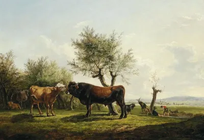 A Cow Licking A Bull In The Pasture