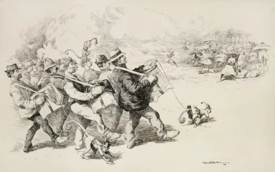 A Crowd Of Organ Grinders With Monkeys Causes A Group Of Middle Eastern Men To Flee Or Collapse Covering Their Ears