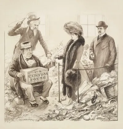 A Crying Woman And Angry Man Are Forced By Uncle Sam To Put Money Into The Cup Of A Beggar