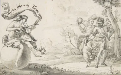 A Dancing Pair Accompanied By A Blindfolded Fortune