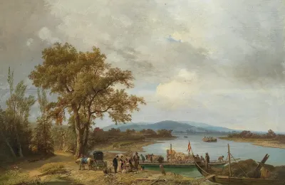 A Danube Landscape With Ferries