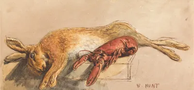 A Dead Hare And A Cooked Lobster On A Bench