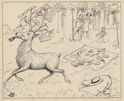 A Deer Has Chased Away A Family Who Were On A Picnic In The Wildlife Park