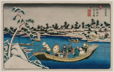 A Distant View Of Snow On The Sumida River In Edo