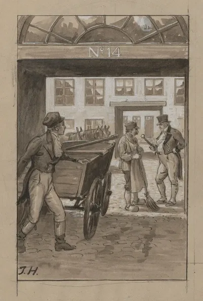 A Distinguished Gentleman Reprimands A Street Sweeper In A Doorway