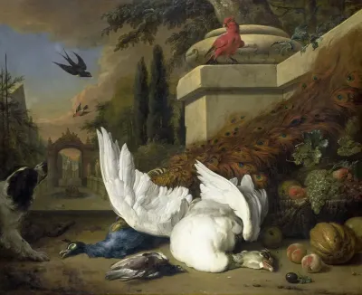 A Dog With A Dead Goose And Peacock A Study Of Game And Fruit
