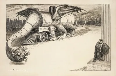 A Dragon Representing Many Trusts With Steel And Oil As The Biggest Portions Threatens A 1901 College Graduate