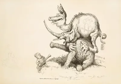 A Dragon Representing The Trusts Attacks The Republican Party Elephant