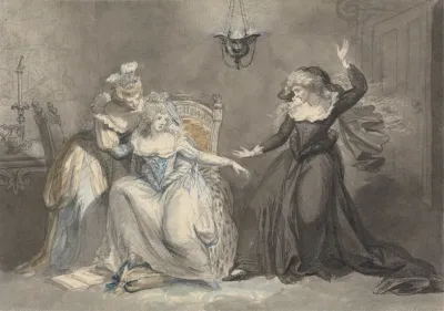 A Dramatic Scene With Three Women In An Interior