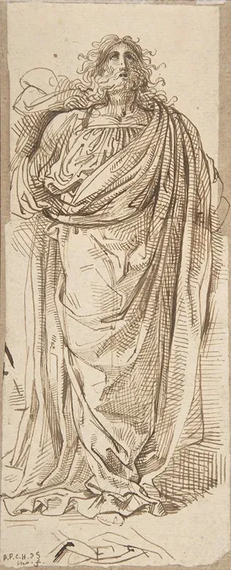 A Draped Bearded Man Looking Up