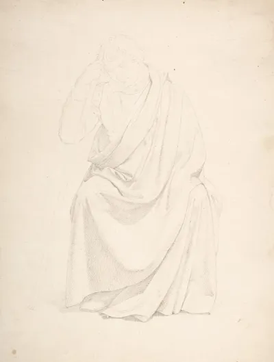 A Drapery Study Of A Seated Man Early