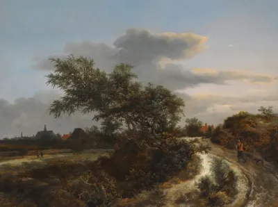 A Dune Landscape With A Farmer On A Sandy Road And A Distant View Of Haarlem