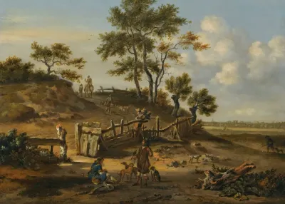 A Dune Landscape With Falconers