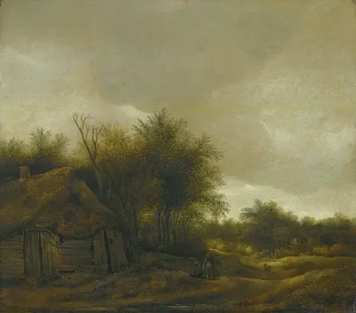 A Dune Landscape With Figures On A Sandy Path Near A Cottage