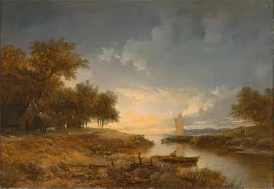 A Dutch River Landscape In The Evening Light