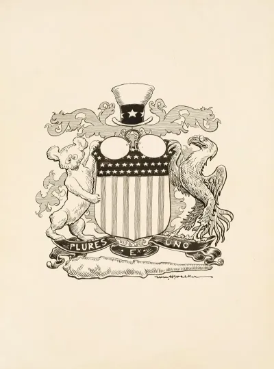 A Family Crest For Theodore Roosevelt With An American Flag Uncle Sams Hat A Bear An Eagle A Big Stick And Three Uses Of His Glasses