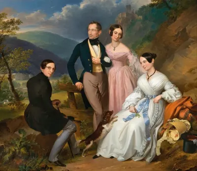 A Family Portrait In Front Of The Weilburg In Baden
