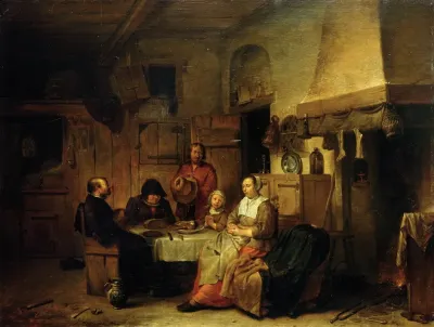 A Family Praying At The Midday Meal