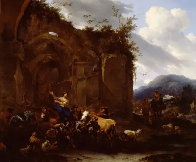 A Farrier And Peasants Near Roman Ruins