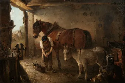 A Farrier Shoeing A Plough Horse