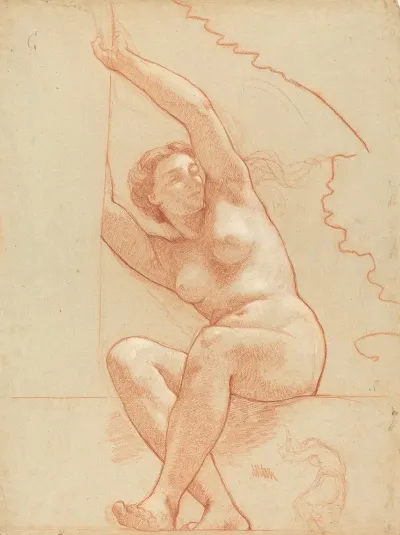 A Female Nude Seated On A Ledge