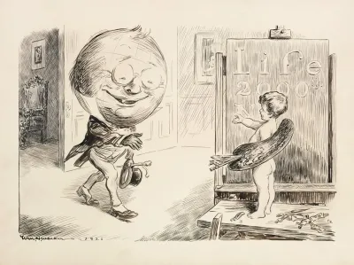 A Figure Representing The World Applauds A Young Boy Representing Life Magazine And The 2000th Issue