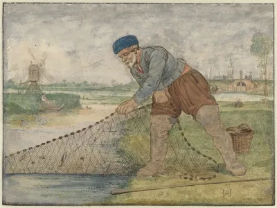 A Fisherman Hauling In His Net