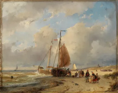 A Fishermans Family On The Beach