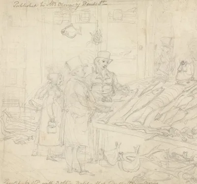 A Fishmongers Shop With Customers Outside