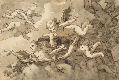 A Flock Of Winged Cherubs In The Sky One Holding A Martyrs Palm