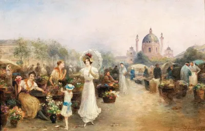 A Flower Market Before The Church Of St Charles Vienna